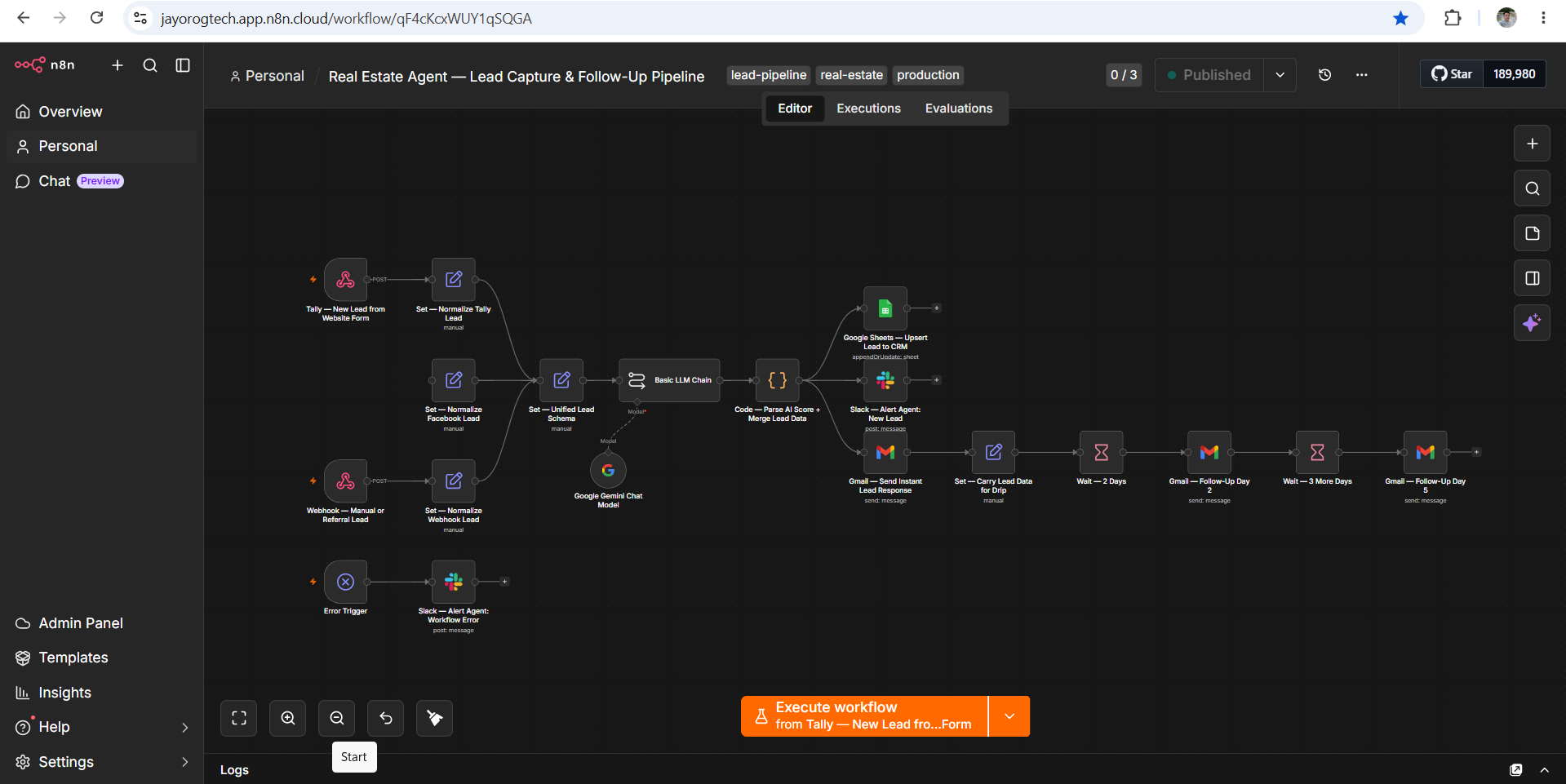 n8n Real Estate Lead Pipeline Workflow